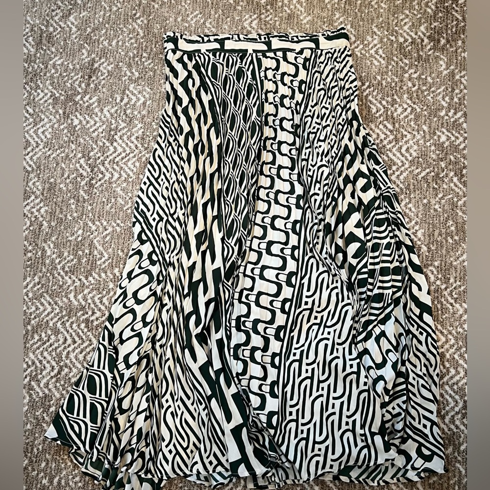 Maeve Black and White Geometric Midi Skirt